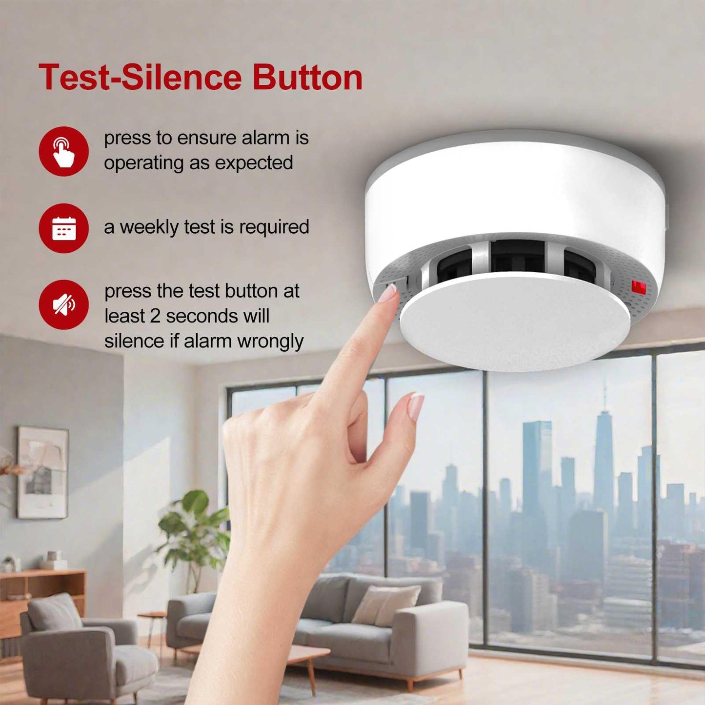 WeGoIOT Independent Smoke Detector, 10-Year Battery Smoke Fire Alarm with Photoelectric Sensor, LED Indicator & Silence Button JTY-GW-YB010(1 Pack)