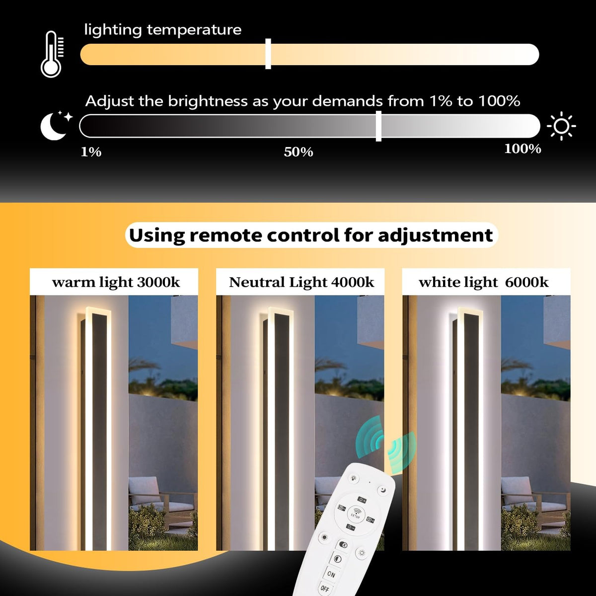 SMINGYINGZ 39 Inch Black Modern Outdoor Wall Light 3000K-6000K Dimmable Modern Exterior Wall Sconce Long LED Linear Exterior Lights for Patio Garden Garage