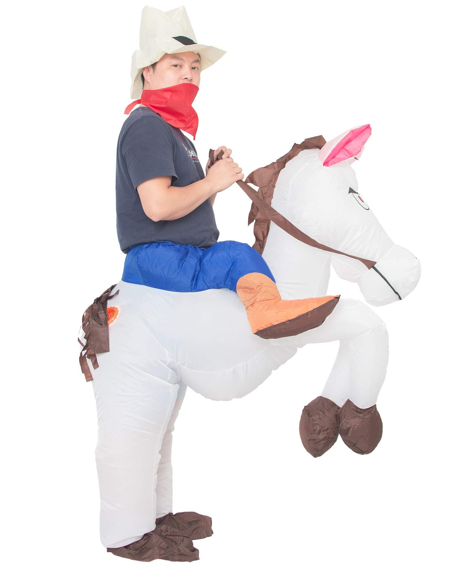 JYZCOS Inflatable Cowboy Costume Western Horse Fancy Dress for Men Women Halloween Party Suit (Adult White)