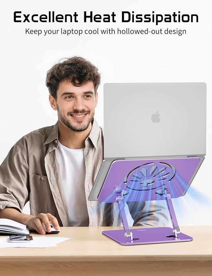 Axbima Aluminum Laptop Stand for Desk – Adjustable Ergonomic Laptop Riser, Foldable & Portable Holder Fit for MacBook & 10"-16" Laptops for Office, Home & Travel,Purple