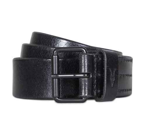 AllSaints Men's 1.5 Inch Flat Strap Leather, Casual Belt with Matte Metal Buckle, Black, 30