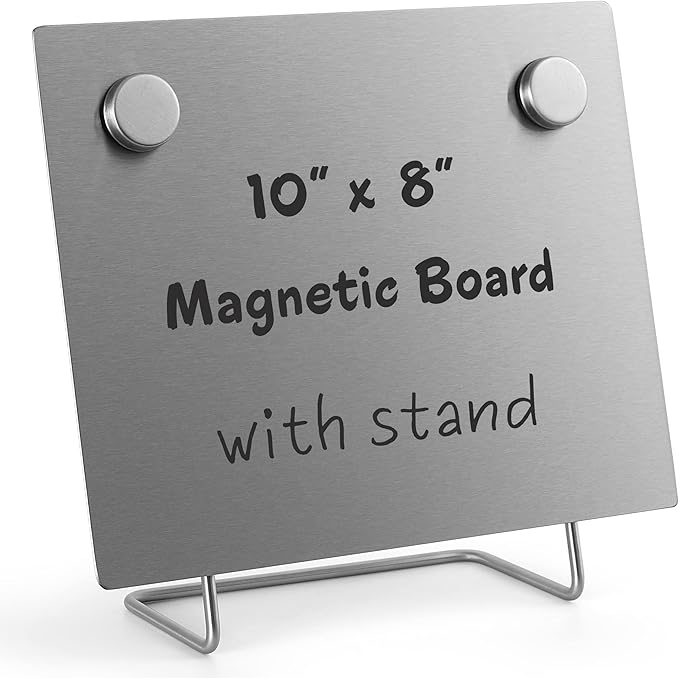 Magnetic Bulletin Board with Stand – Small Dry Erase Memo Board – Tabletop Metal Easel for Magnet Display – 10x8 Inches + ...