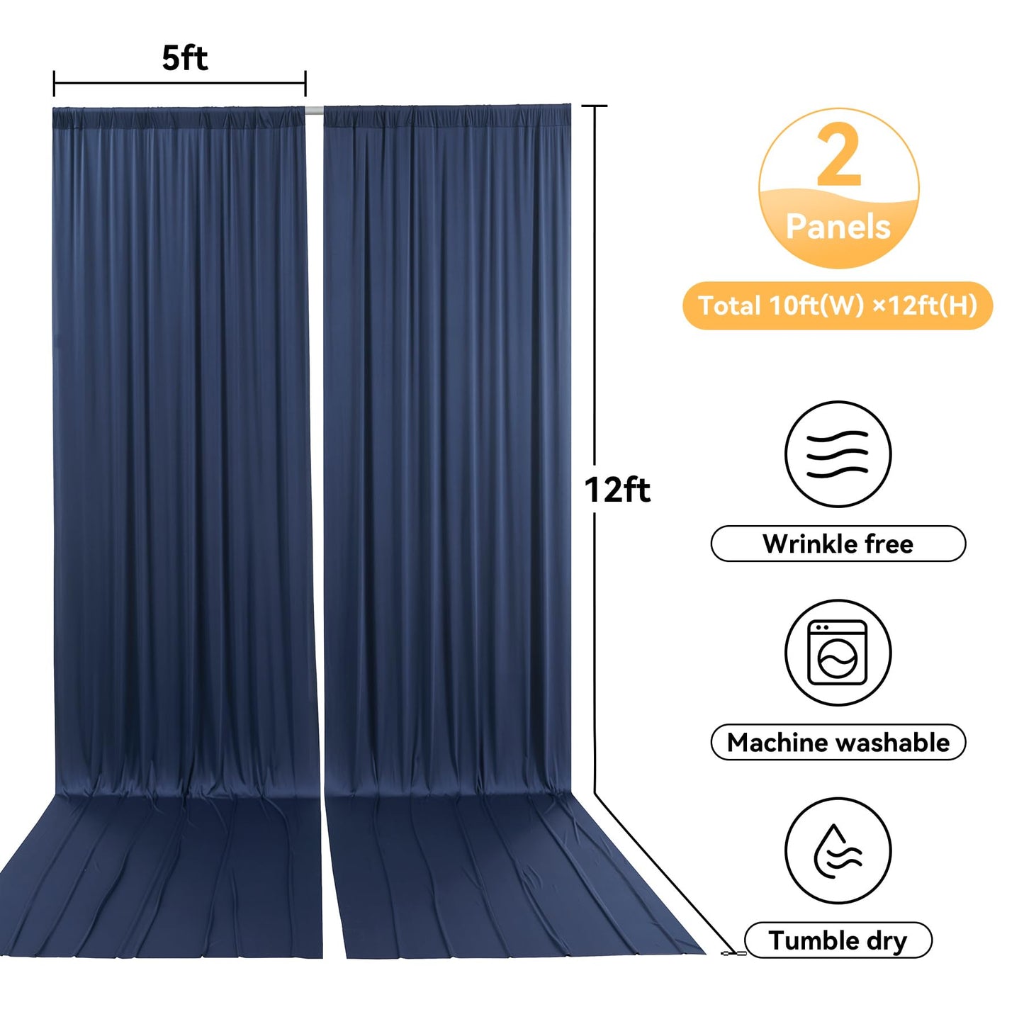 Htper 10x12 ft Navy Blue Backdrop Curtain for Wedding Parties, Wrinkle Free 2 Panels 12 ft Long Polyester Photo Backdrop Drapes Back Drop Cloth for Birthday Photography Background Party Backdrop