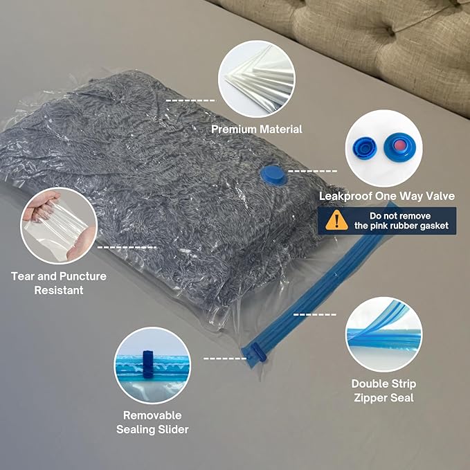 12 Pack Vacuum Storage Bags with Electric Pump, Compression Space Saver for Comforters, Bedding, Blanket Storage, Vacuum Seal Bags for Clothing, Luggage and Closet Organizer,