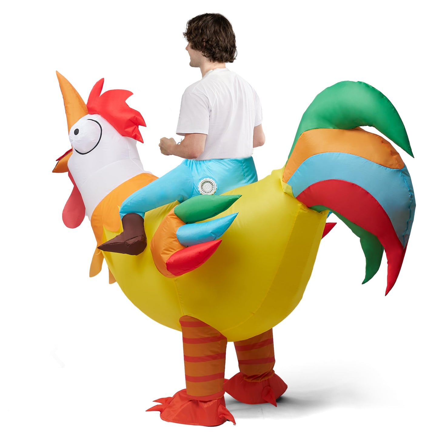 Spooktacular Creations Chicken Inflatable Costume Adult, Riding a Rooster Blow Up Funny Halloween Costume for Men Women Dress-Up Themed Cosplay Parties