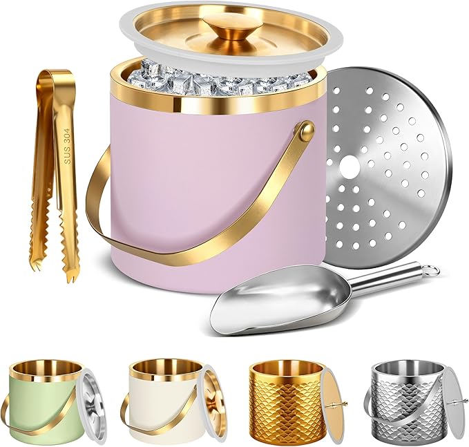 Ice Bucket, Ice Bucket with Silicone Sealing Ring Double-Wall Vacuum Insulation Champagne Buckets with Filter Layer Ice To...