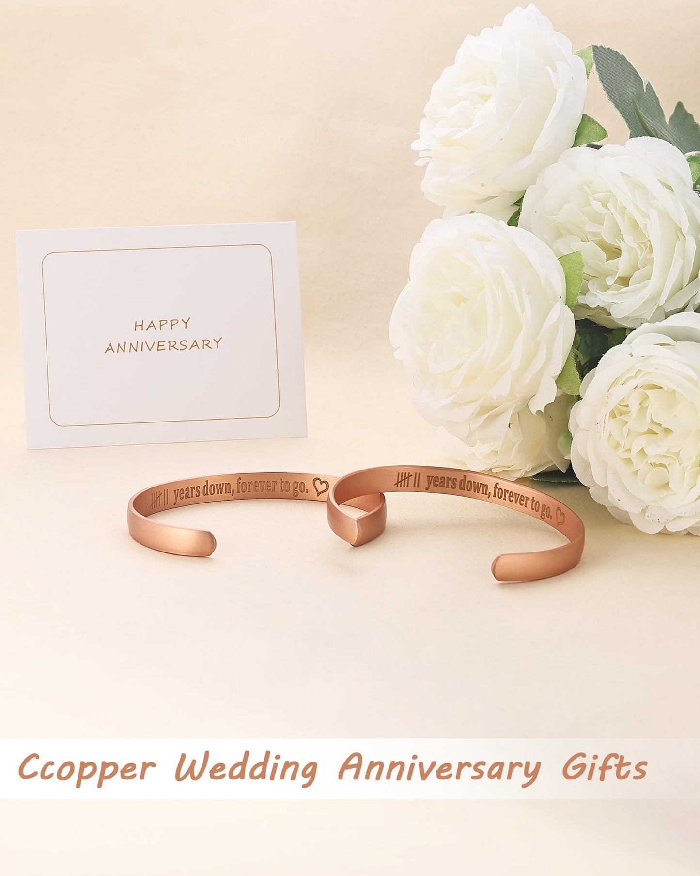 MagEnergy 7 Year Anniversary Copper Gifts for Him Her Couples, Copper Bracelet for Men Women (2Pcs), 7th Wedding Anniversary Copper Jewelry Gift for Wife Husband, Engraved Adjustable Cuff for Loved One