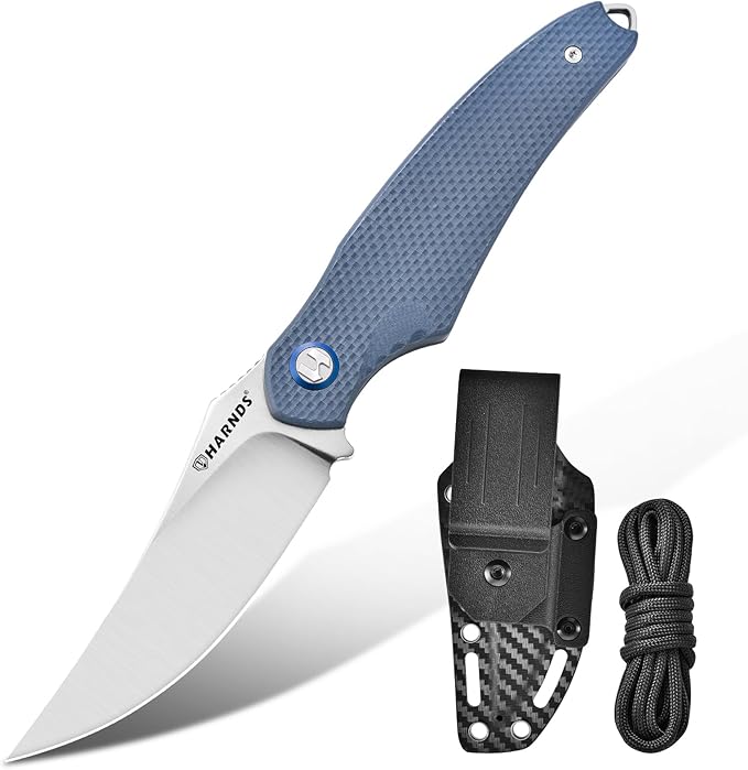 Harnds Shark Outdoor Knife Fixed Blade with Kydex Sheath D2 Steel Blade Ideal Camping Premium Survival Bushcraft (Gray - S...
