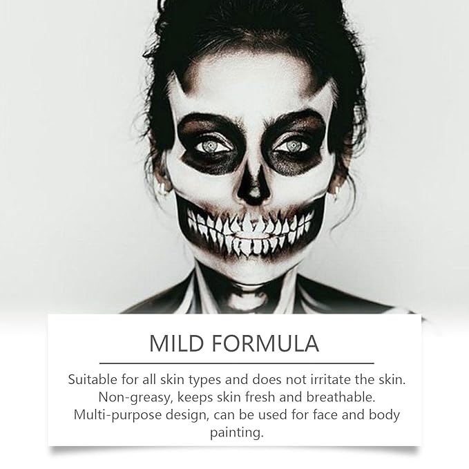 Halloween Face Body Paint For Adults, Black White Face Body Paint Stick Kit For Sfx Makeup Cosplay Joker, Skeleton Makeup