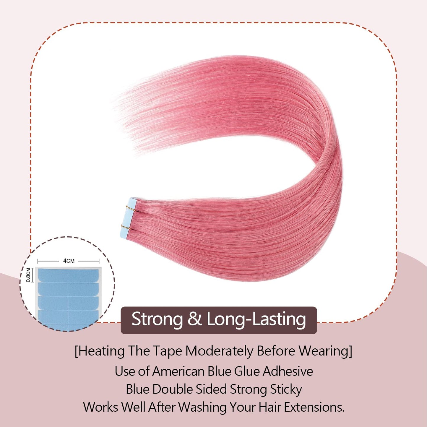 Sunya Tape in Hair Extensions Human Hair Hot Pink Tape in Hair Extensions 18 Inch Straight 10PCS/Pack 25g