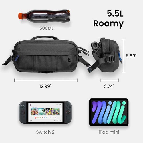 tomtoc 5.5L Sling Bag for Nintendo Switch 2/ROG Xbox Ally X, Heavy Duty Crossbody Bag for Men/Women, Water-resistant Tactical Carry Chest Daypack Travel Shoulder Pack for Steam Deck OLED, iPad mini