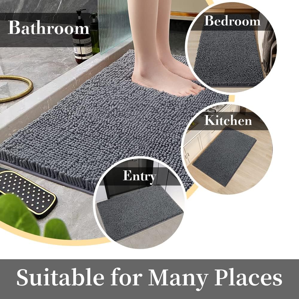 SONORO KATE Bathroom Rug,Non-Slip Bath Mat,Soft Cozy Shaggy Thick Bath Rugs for Bathroom,Plush Rugs for Bathtubs,Water Absorbent Rain Showers and Under The Sink (Dark Grey, 17"×24")