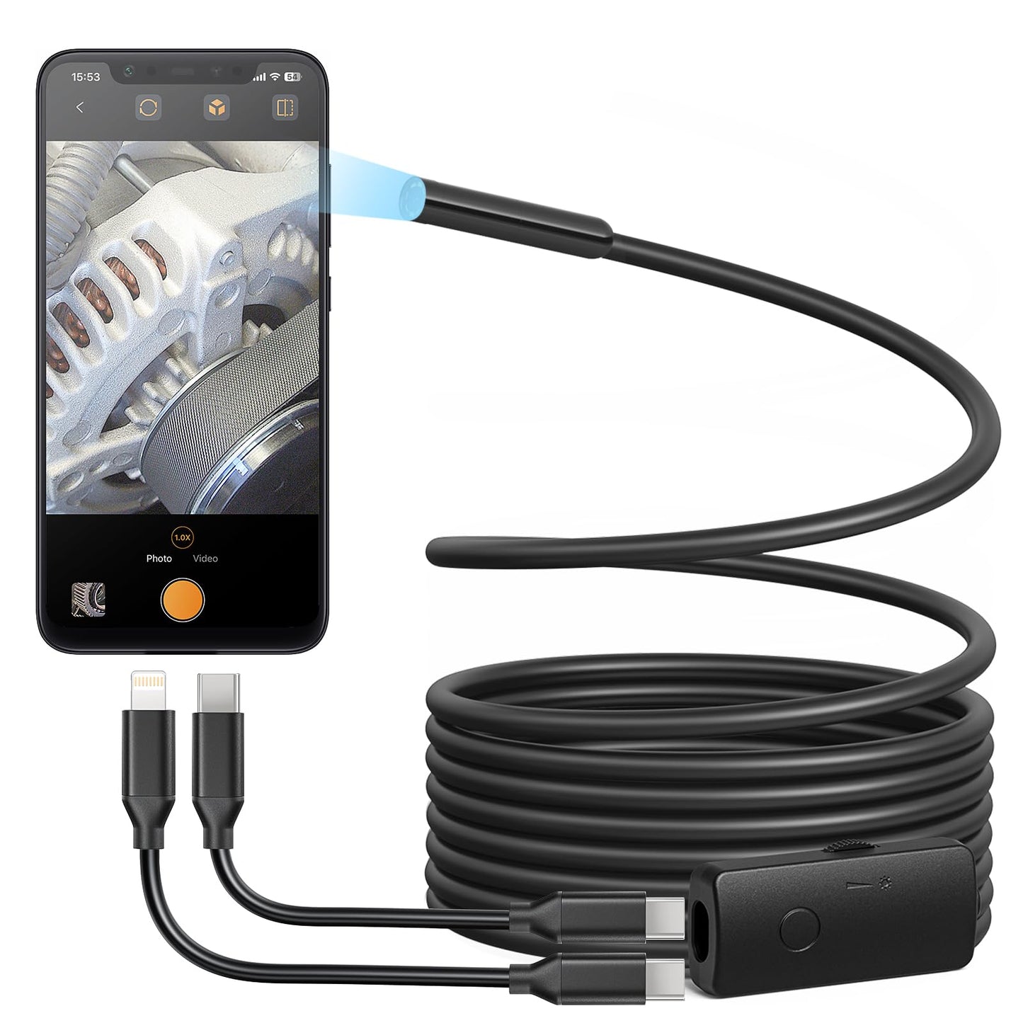 Anykit USB Endoscope Camera with 8 Adjustable LED Lights, Borescope with Semi-Rigid Snake Camera, IP67 Waterproof Inspection Cam Compatible with iPhone and Android Devices (9.8 ft)