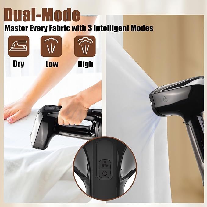 Vacuum Steamer for Clothes, Handheld Travel Steamer with 3200Pa Suction & Dual Mode, 30s Fast Heat-Up, Portable Instantly Dry Garment Steamer Iron (for 110-120V) - Black
