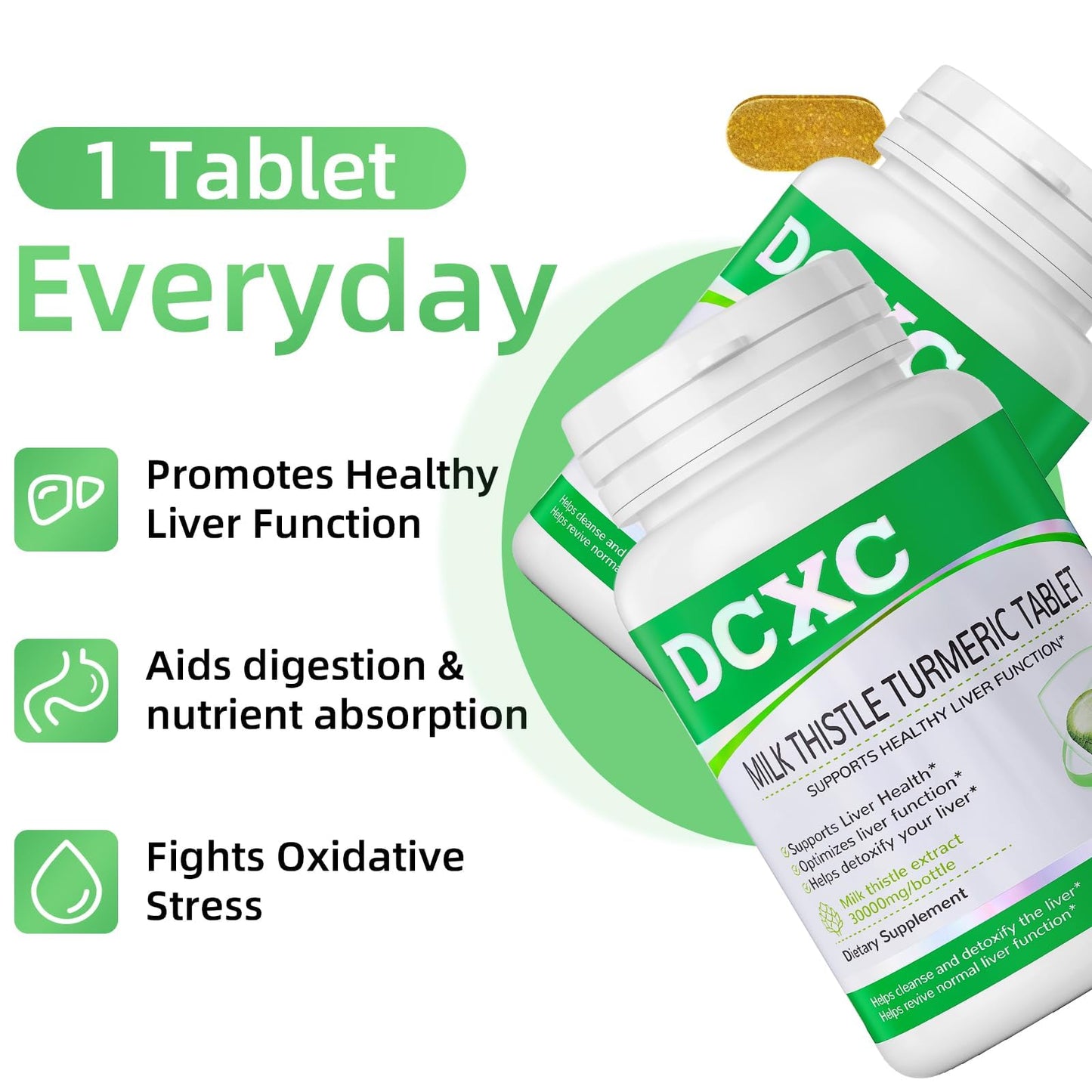 DCXC Liver Detox Supplement,30000mg Milk Thistle Turmeric Tablet,Stay up Late – Supports Liver Health – 60 Tablets
