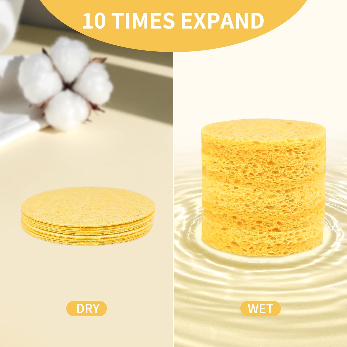 100-Count Compressed Facial Sponges, Natural Cosmetic Spa Sponges for Facial Cleansing, Exfoliating Mask, Makeup Remover, Travel