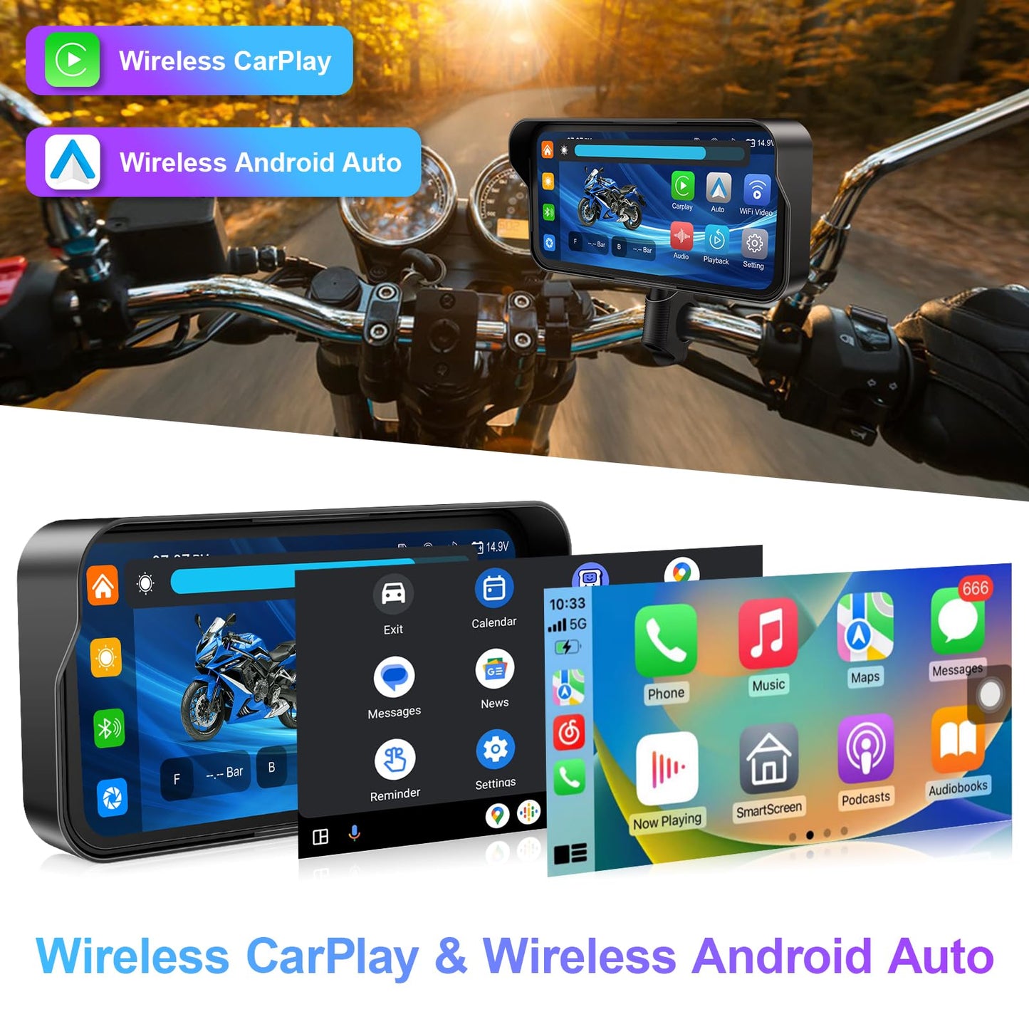 Tenbaba 6.25 Motorcycle Carplay& Android Auto, Motorcycle Dash Cam, Motorbike Tpms, Motorbike Gps Navigation System, Ip67 Waterp