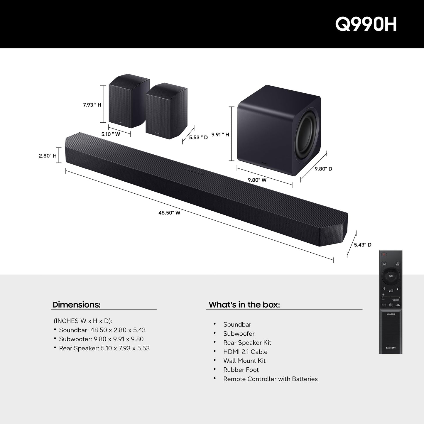 Samsung Q-Series Soundbar HW-Q990H 11.1.4ch with Wireless Subwoofer & Rear Speakers, Wireless Dolby Atmos, Q-Symphony, SpaceFit Sound Pro, Adaptive Sound, Game Mode Pro, Alexa Built-in (2026 Model)