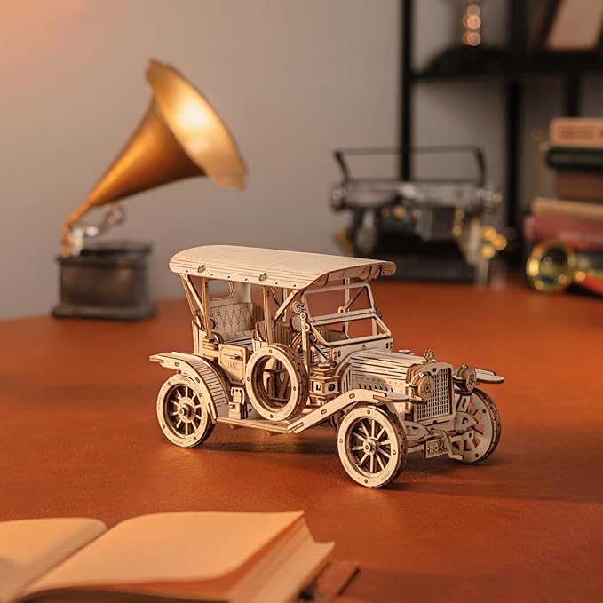 ROKR 3D Wooden Puzzle Model Car Kits to Build for Adults, 1:15 Scale Vintage Car Model Building Kit 298pcs Wood Craft Hobby Gift for Teens Men Women Christmas