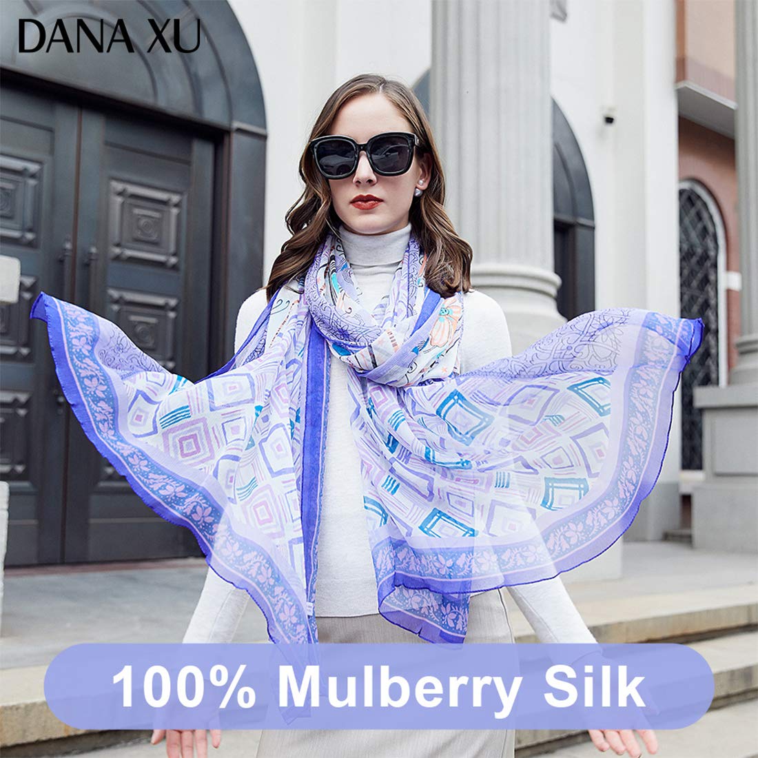 DANA XU 100% Pure Silk Large Size Georgette Crinkle Women Summer Shawls and Wraps for weddings
