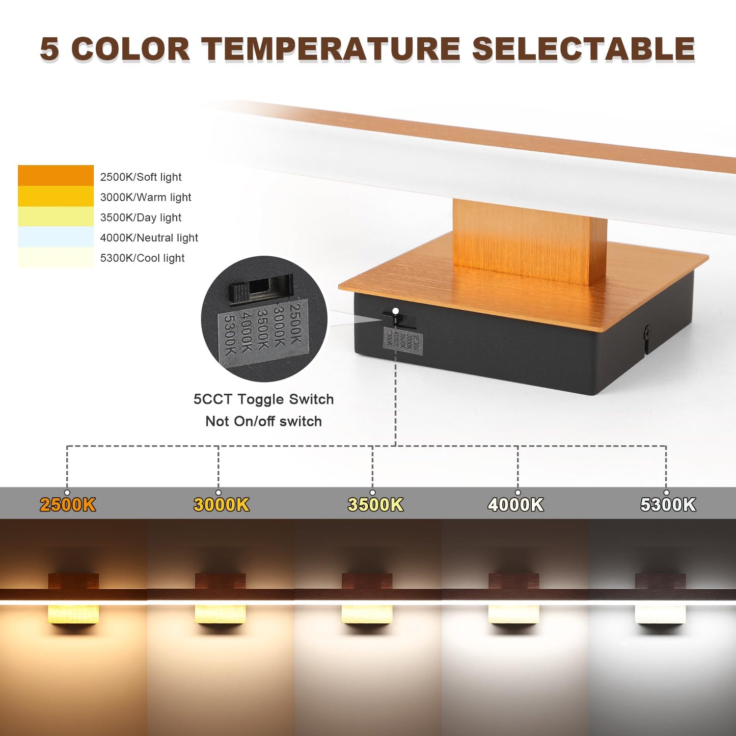 Joossnwell Bathroom Vanity Light 23.62 Inch Modern Bathroom Light Fixtures Dimmable 5CCT Led Vanity Lighting Gold and Black Bath Light Over Mirror ETL Certificated