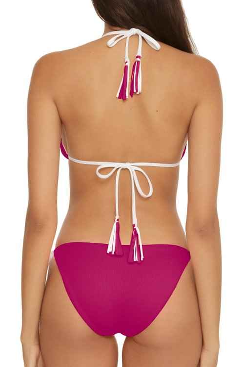 BECCA Women's Standard Modern Edge Reversible Triangle Top and Tie Side Bottom Bikini Set, Adjustable, Two Piece Swimsuits, Pomegranate