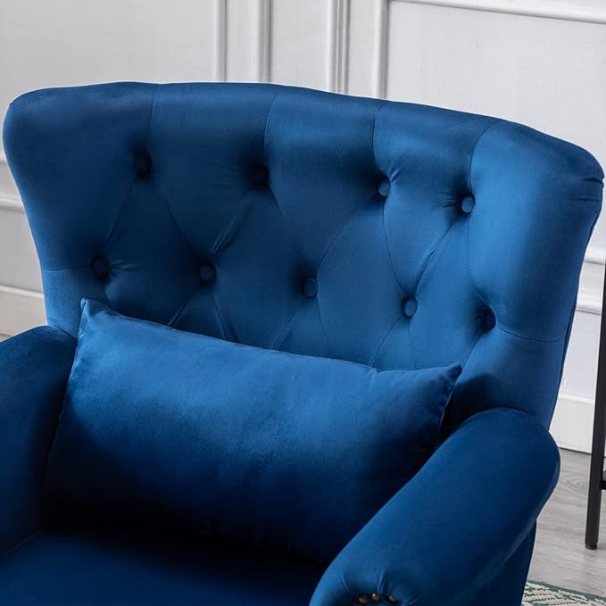 chairus Mid-Century Modern Accent Chair Comfy Tufted Single Sofa Chair Wingback Armchair with Pillow for Club, Living Room, Bedroom - Velvet, Blue