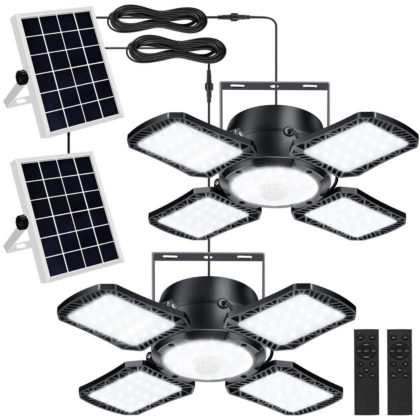 Aqonsie Solar Shed Light Outdoor Indoor, 176LED Solar Powered Motion Sensor Pendant Light Daytime Available, Solar Indoor Lights with 5 Lighting Modes & Remote for Shed Gazebo Barn Garage, 2 Pack