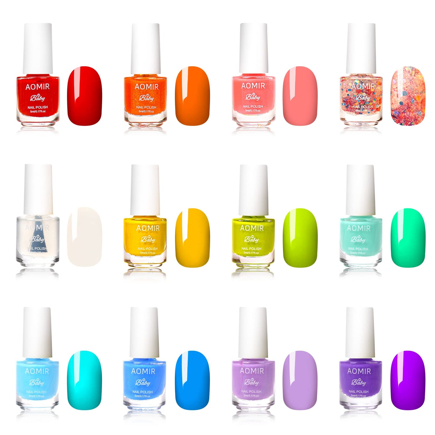 AOMIR kids nail polish set,Non Toxic Kids Nail Polish Set for Toddler,Water-Based Natural Safe Quick Dry Nail Polish Kit,Birthda
