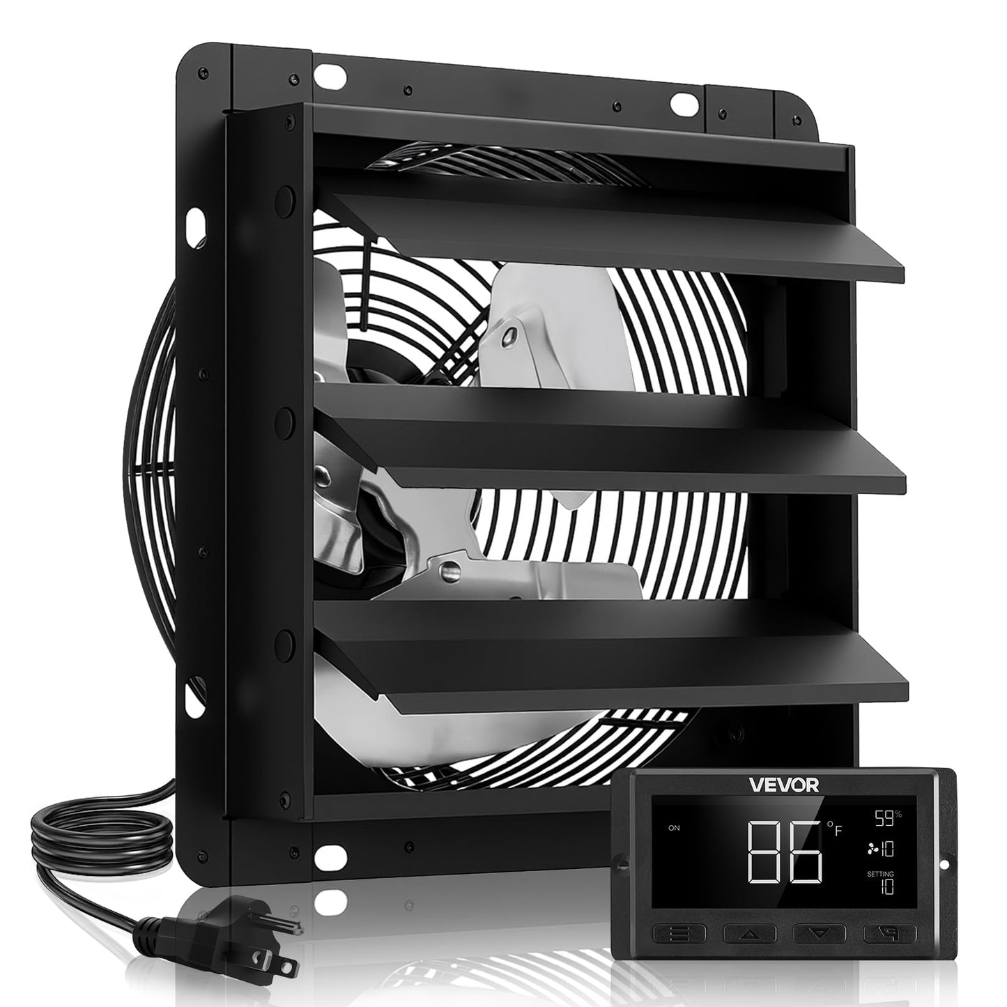 Vevor 12 Inch Shutter Exhaust Fan, Wall Mounted Attic Vent Fan With Smart Programming Variable Speed Temperature Control, 1500 C