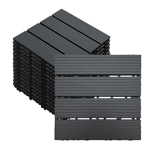 36 PCS 12x12 Inch Interlocking Deck Tiles - Waterproof All-Weather Outdoor Patio Flooring for Pool, Balcony, Backyard, Porch & Garden, Dark Grey