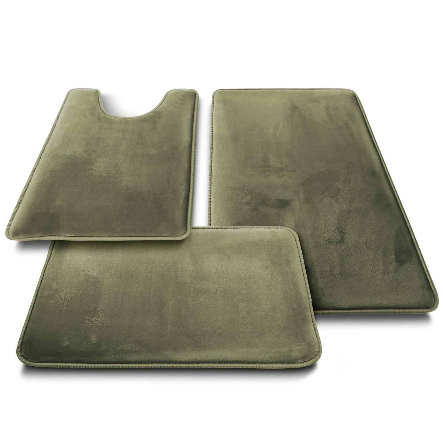 Clara Clark 3 Piece Bathroom Rugs Bath Mat Set, Velvet Memory Foam Bath Mats for Bathroom - Non-Slip, PVC Backing Bath Rugs, Washable - Dries Quickly, Green