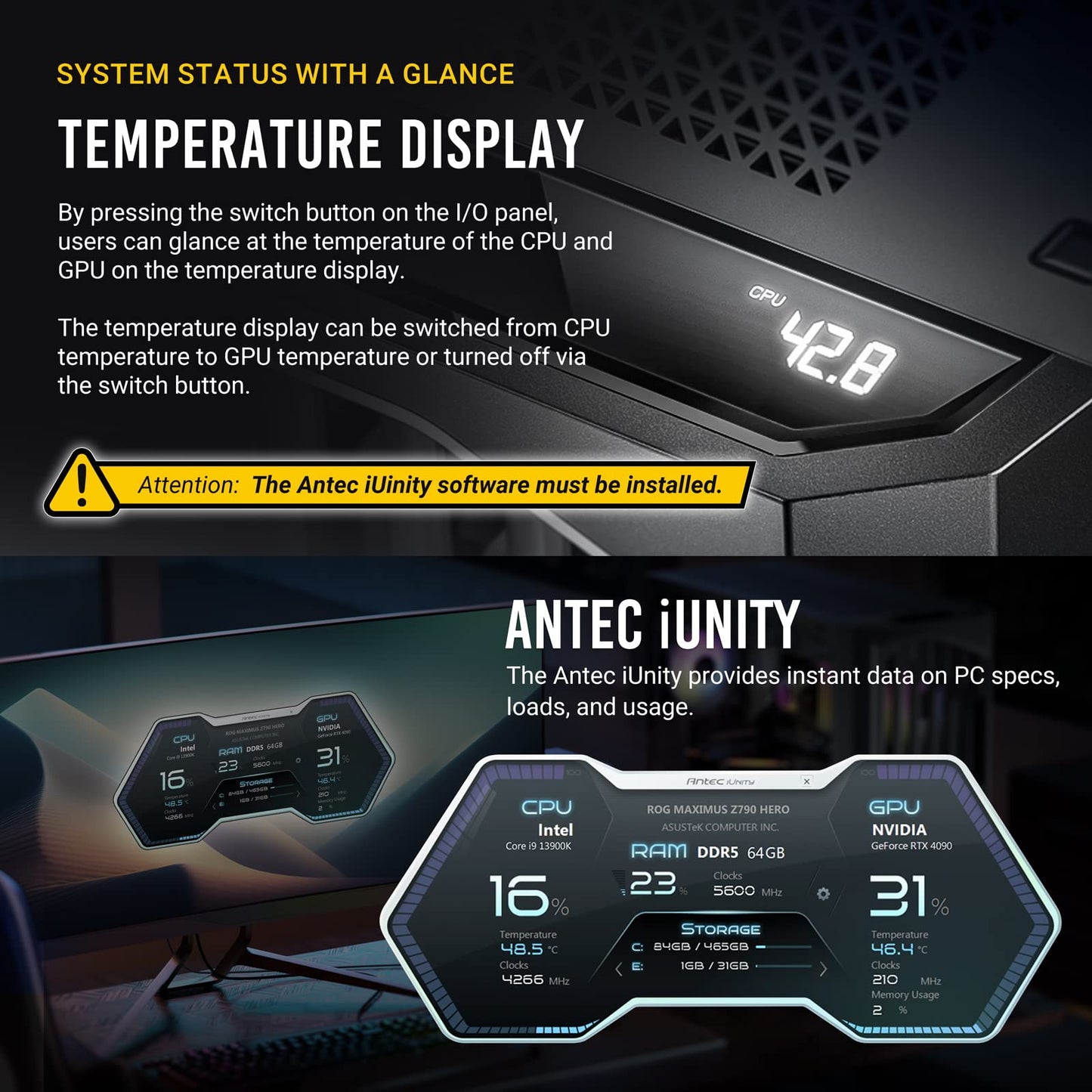 Antec Performance 1 Ft, Full Tower, Rtx40 Fully Compatible, Temp Display, 4 X Storm T3 Pwm Fans, Type-C, Dual Tg Side Panels, Re