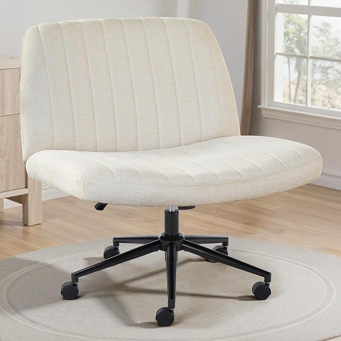 OLIXIS Criss Cross Chair with Wheels Wide Cross Legged Office Desk Vanity Chair Comfy Fabric Armless Adjustable Swivel for...