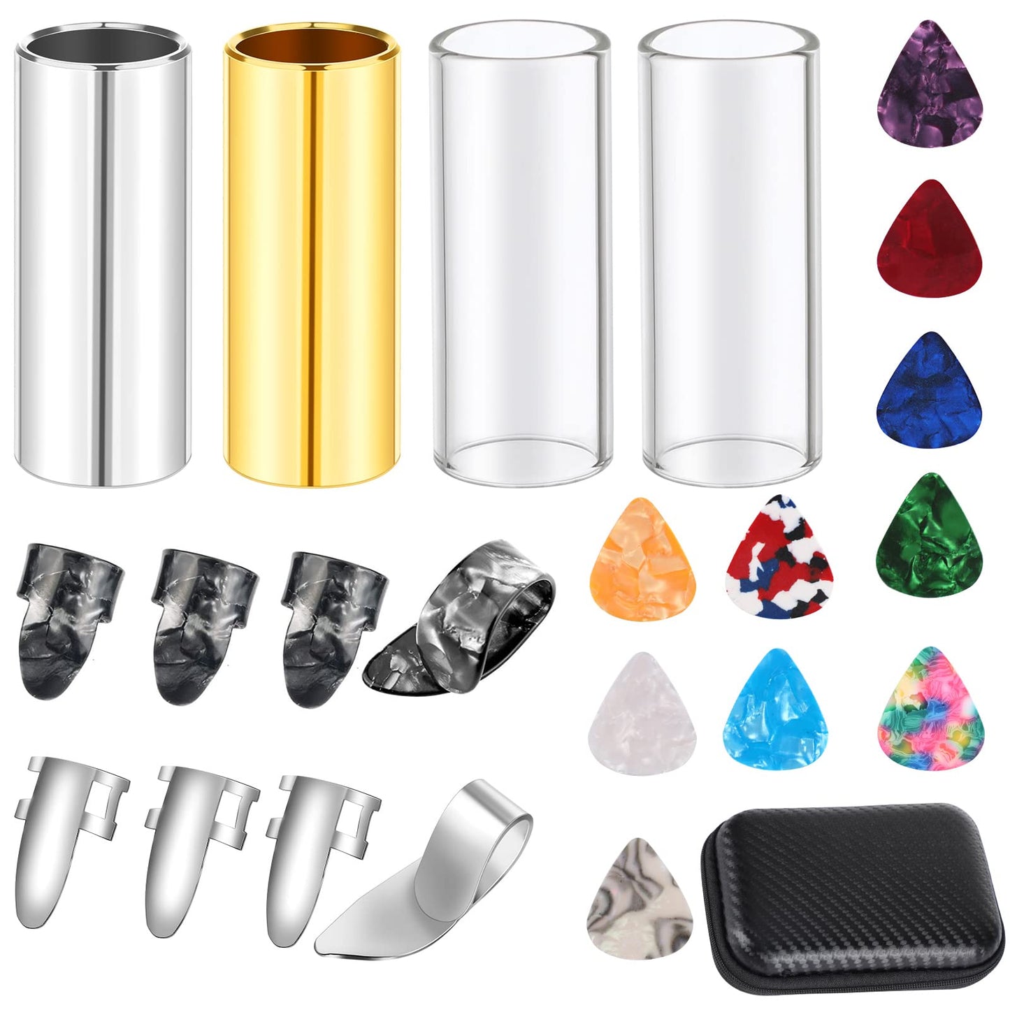 Guitar Slide, 4pcs Augshy Medium Guitar Slides(1 Stainless Steel, 1 Brass and 2 Glass), 4pcs Stainless Steel and 4pcs Plastic Th