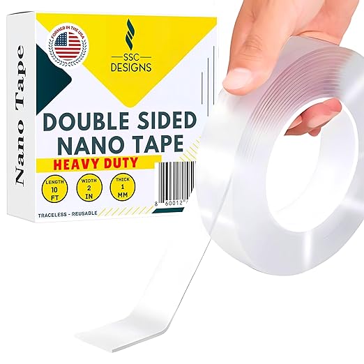 Double Sided Mounting Tape Heavy Duty Nano Two Sided Adhesive Strip Strong Magic Picture Poster Wall Hanging Decor Office Classroom Bubble Kit Transparent Removable Sticky Clear Stick Carpet 20 Feet