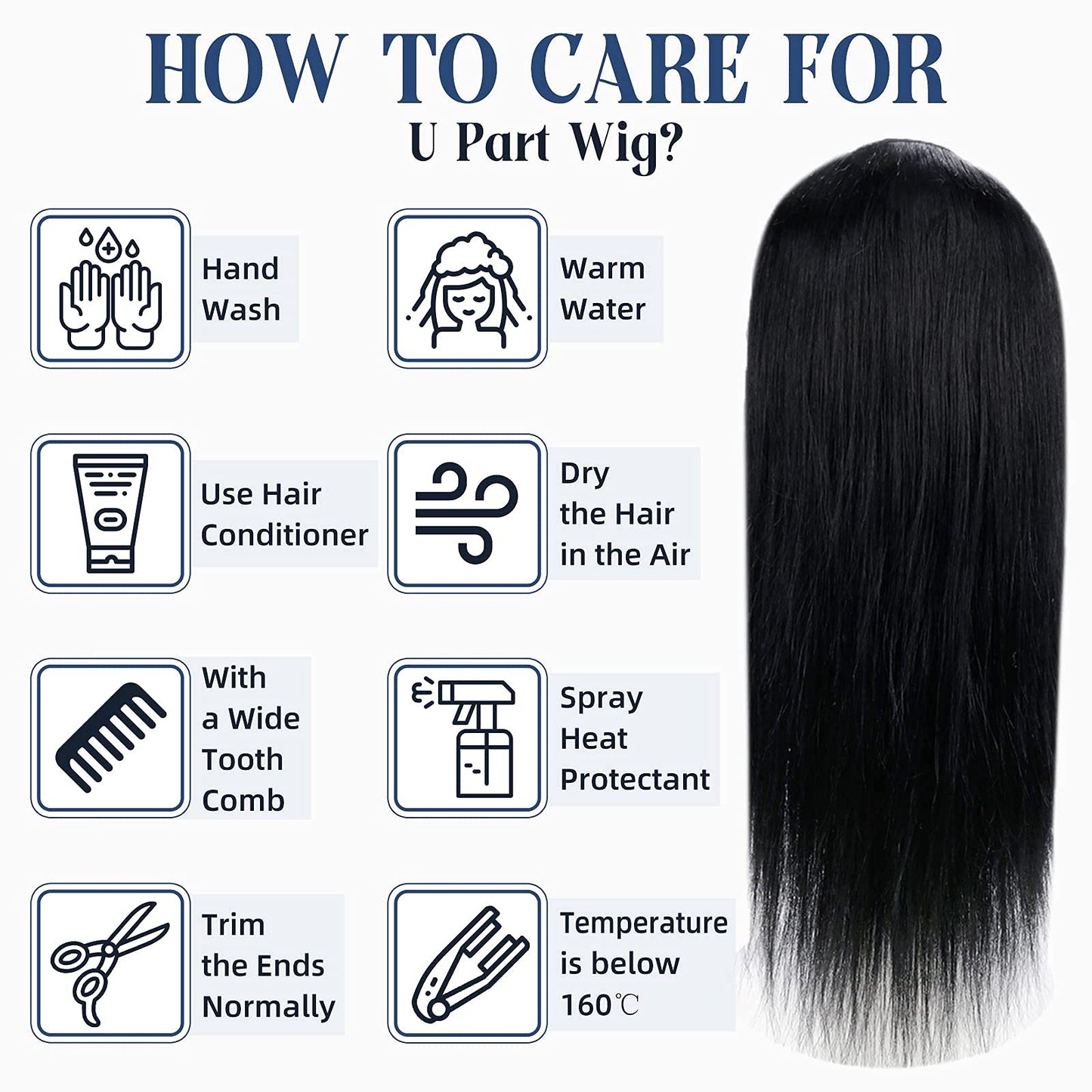 Full Shine U Part Natural Hair Half Wig - Jet Black Straight 20Inch U Part - Remy Straight 150Grams Invisible Extensions