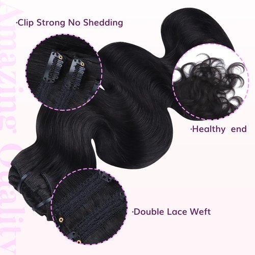 IDN BEAUTY Clip in Hair Extensions Real Human Hair Body Wave 120g Natural Black Double-layer Lace Clip In for Black Women Soft Breathable Lace Invisible Seamlessly Blending 7pcs 16 Inch