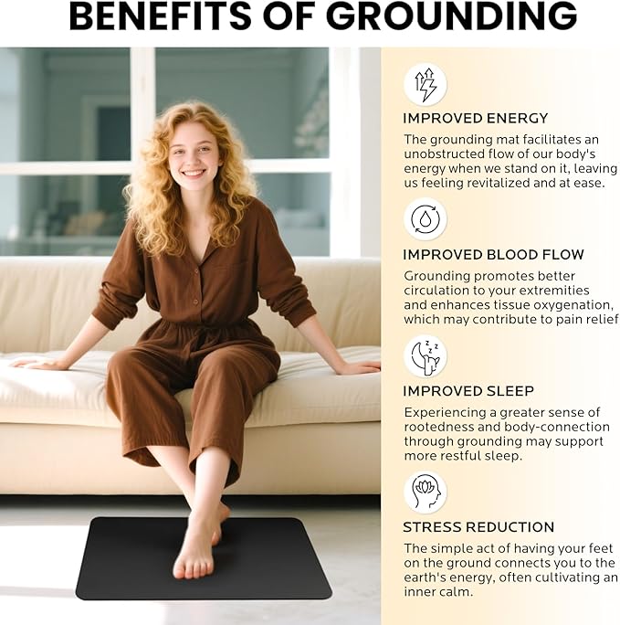 Grounding Pad for Home Office Work: Earth Connected Therapy to Improves Sleep, Energy and Wellness, Reduce Pain, Stress, Anxiety and Inflammation - Grounding Mat for Bed & Desk(15.8×23.6’’)