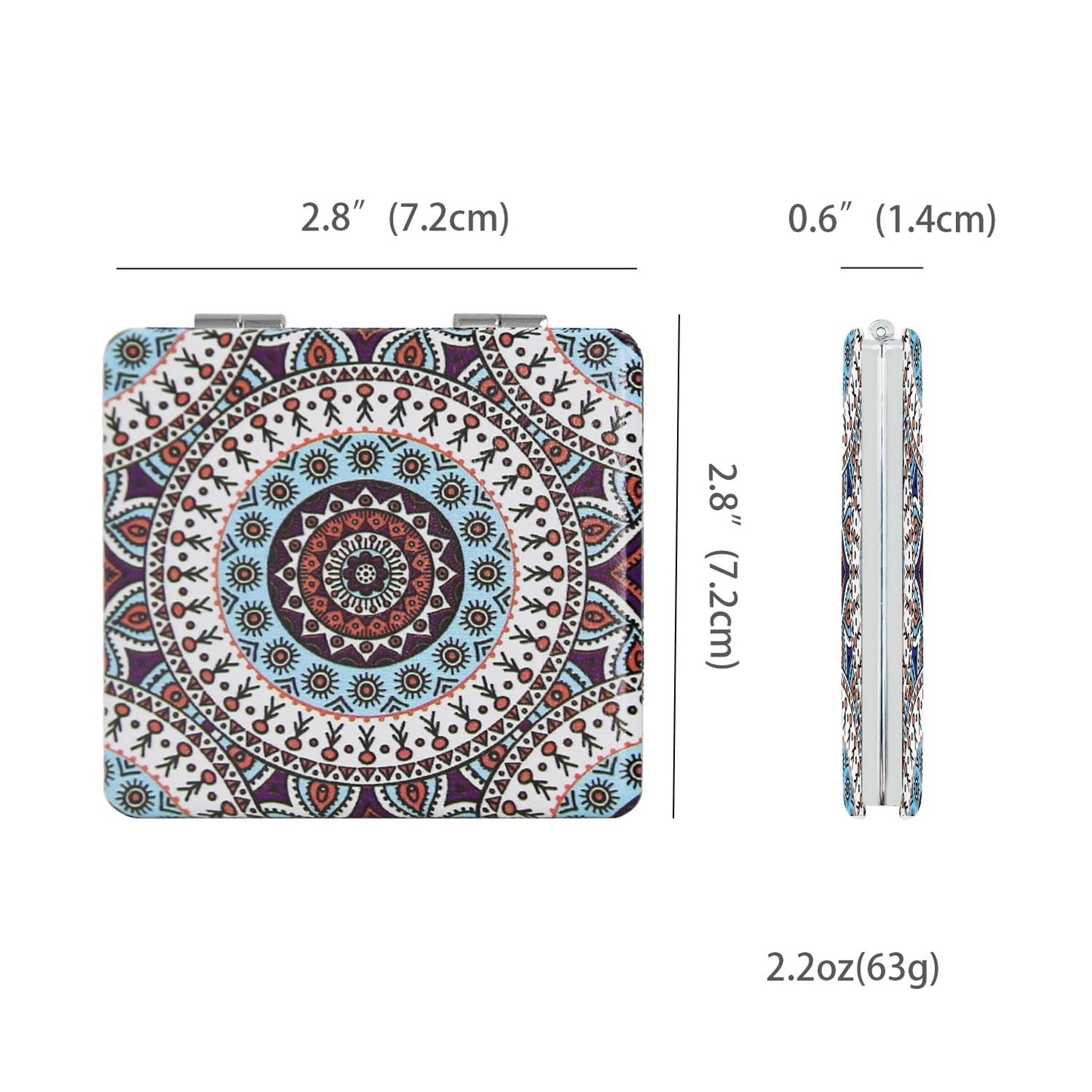 PDOZV Pocket Mirror for Women, Square 2.8    Metal Frame PU Ethnic Style Double Sided Mini Magnifying 1X/3X Mirror for Purse Com