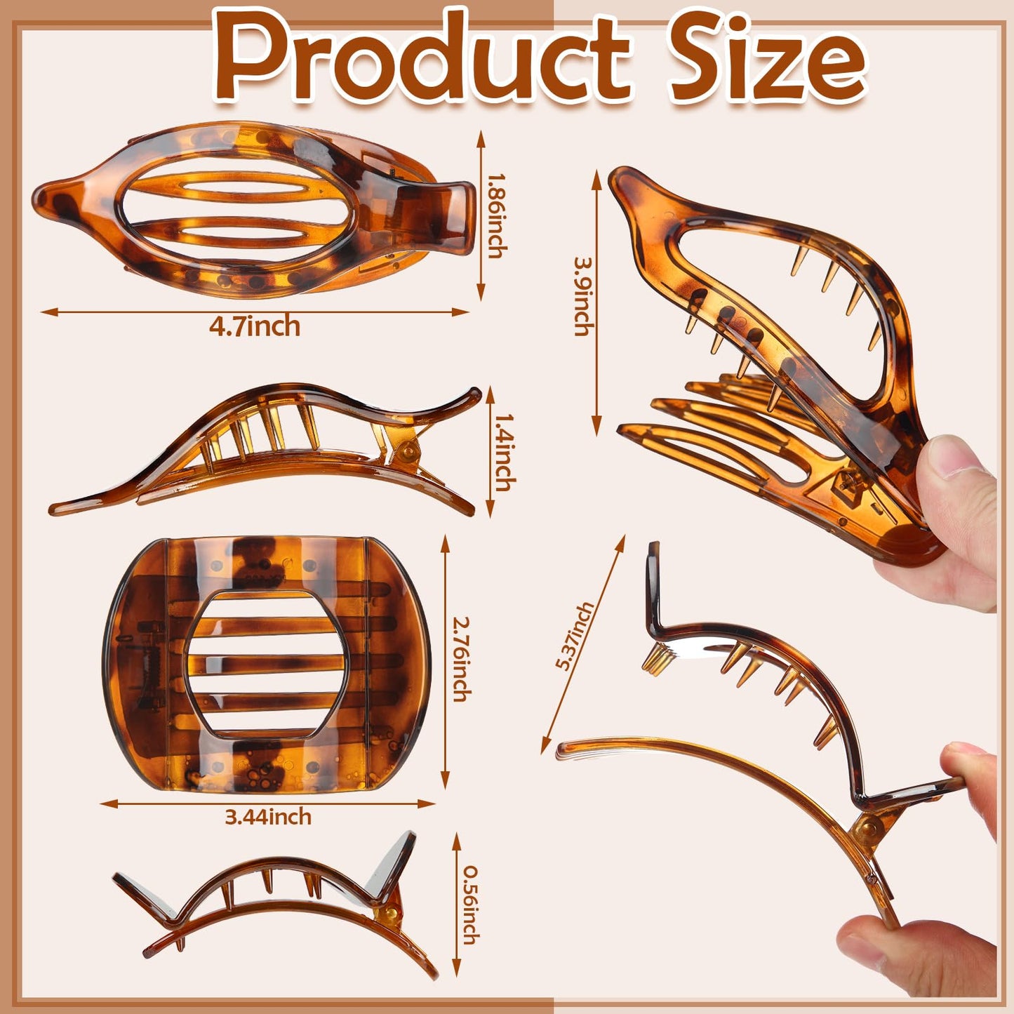 8 Pcs Flat Hair Clips for Women, 2 Styles French Flat Claw Clips for Women, Large Strong Hold Hair Claw Clips For Thick Thin Hai