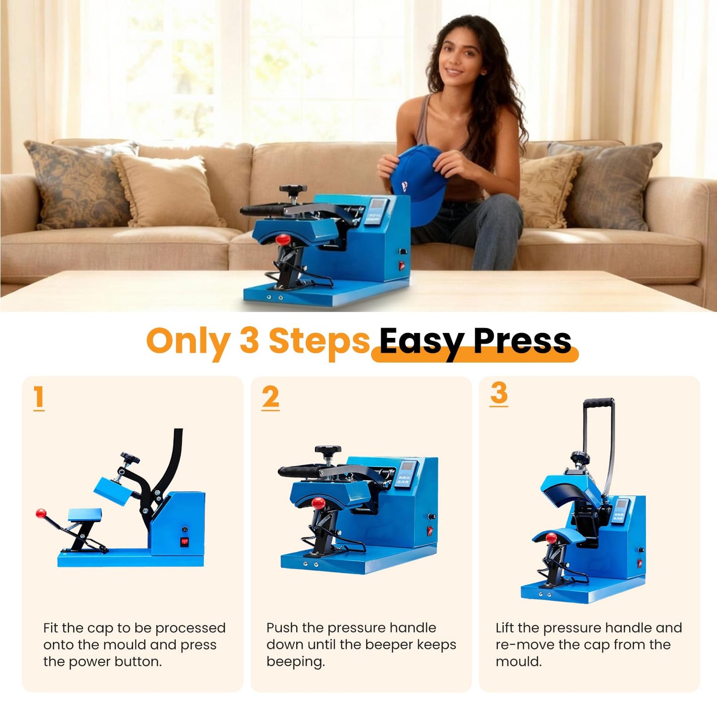 NEWBULIG Hat Heat Press Machine, Heat Mathines for Pressing Cats with Precise Temp Control, 3.2"x5.5" Heating Plate for Baseball Caps, Beanies and Custom Designs, Includes Memory Mode & Safety Base