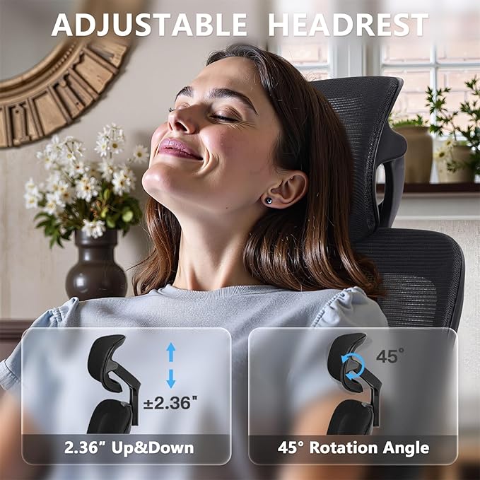 Adjustable Office Chair Computer Chair Ergonomic Desk Chair with Lumbar Support and Headrest High Back Executive Chair with Rolling Function for Home Office Computer Task Seating