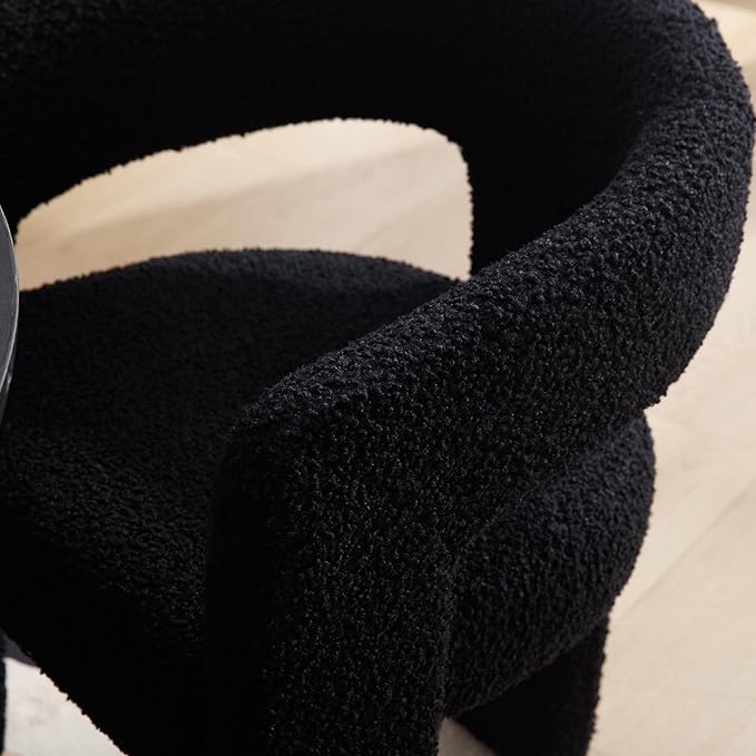 DAYALANE Modern Boucle Dining Chair, Sherpa Upholstered Accent Kitchen Chair with Arms Comfy Barrel Side Chair for Living Room/Home Office/Reception, Black Fur