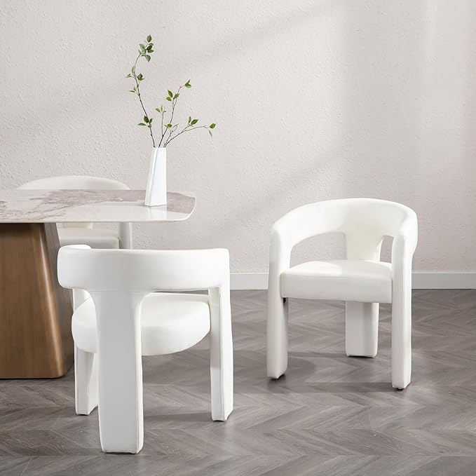 DAYALANE Modern Barrel Dining Chair, Upholstered Faux Leather Accent Kitchen Chair with Arms Comfy Side Chair for Living Room/Home Office/Reception, Pu White
