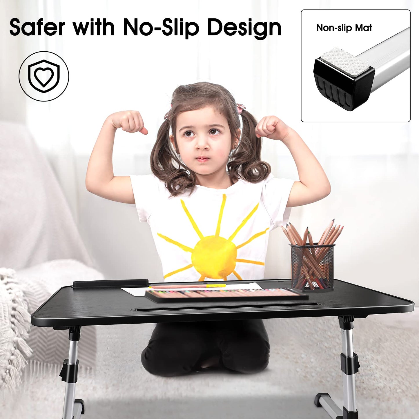AirOpen Laptop Desk for Bed, Adjustable Height and Angle, Lap Desk with Tablet Stand and Drawer, Fits Laptop up to 17.3", Stand for Bed, Couch, Floor (23.6" x 13.4", Black)