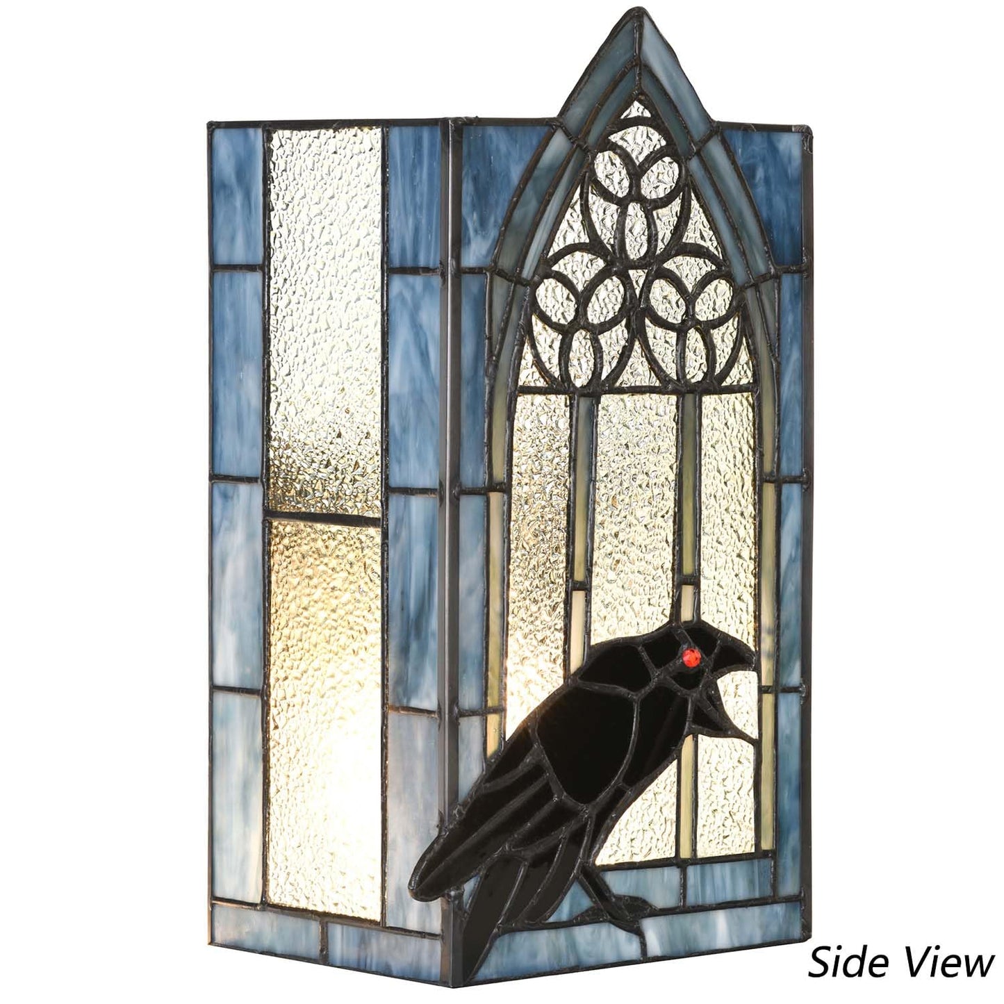 Bieye L10955 Raven Calling Outside The Gothic Window Tiffany Style Stained Glass Wall Sconces Night Light for Home Decor