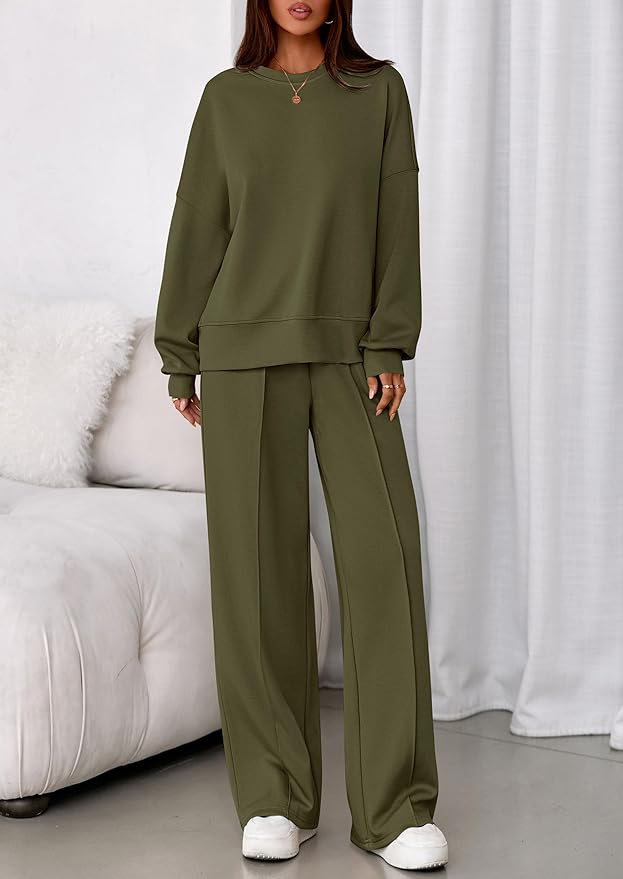 PRETTYGARDEN 2 Piece Sets For Women Fall Trendy Long Sleeve Sweatshirt Wide Leg Pants Loungewear Set Matching Sweatsuit