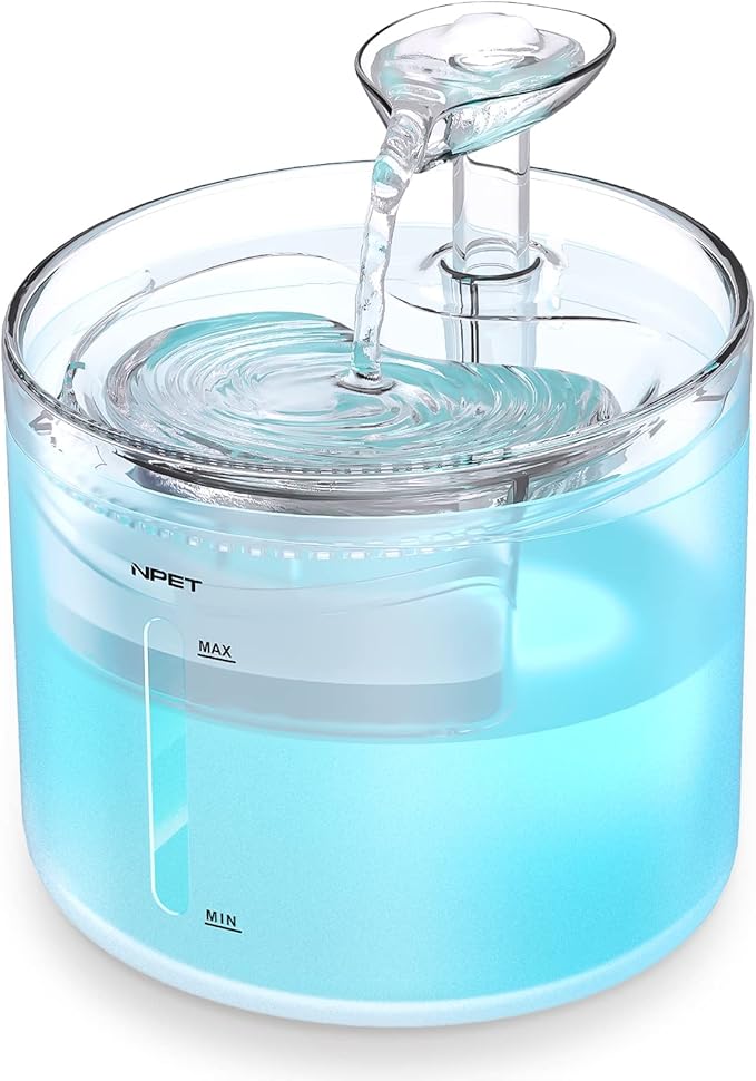 NPET WF100 Cat Foutain, 54oz/1.6L Automatic Pet Water Fountain Dog Water Dispenser with 2 Flow Modes, Bottom Suction LED L...