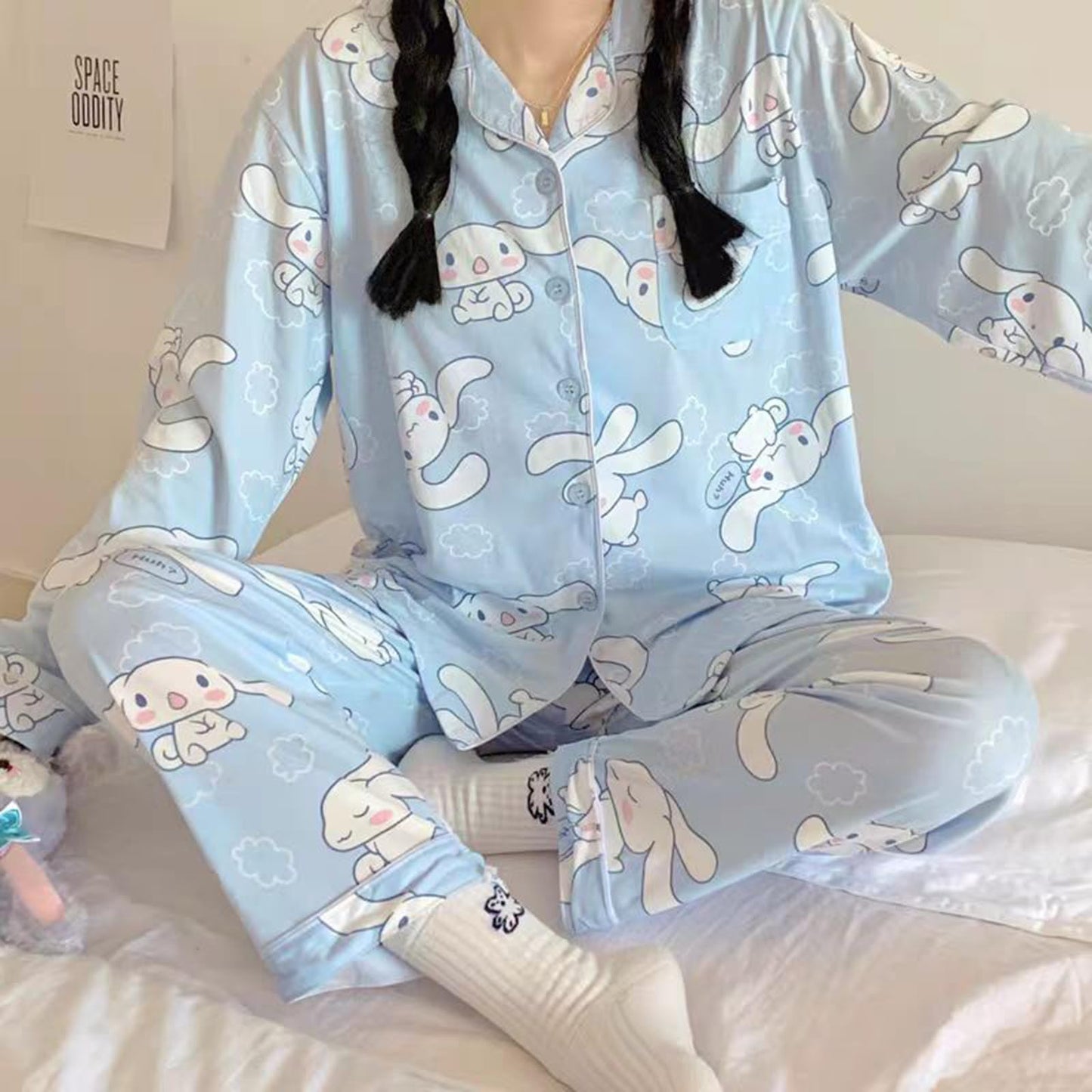 TradWloth Cute Women's Pajama Sets, Cartoon Print Sleepwear Long Sleeve Shirt and Casual Pajama Pants